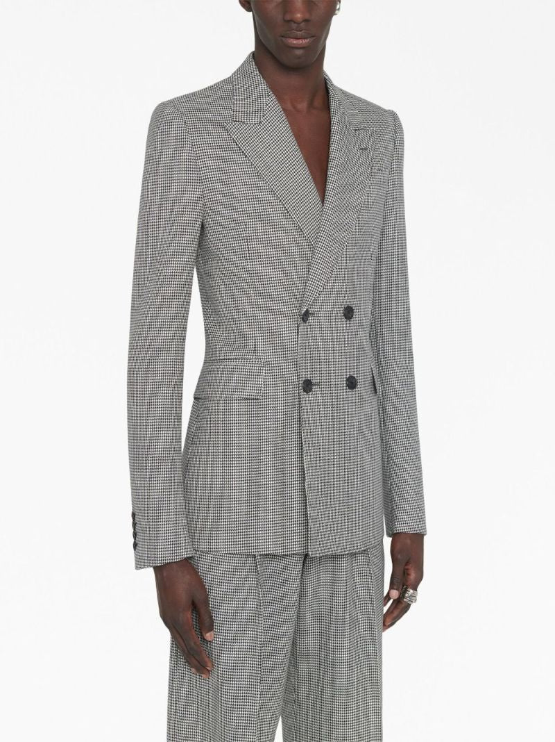 Black Double Breasted Houndstooth Blazer