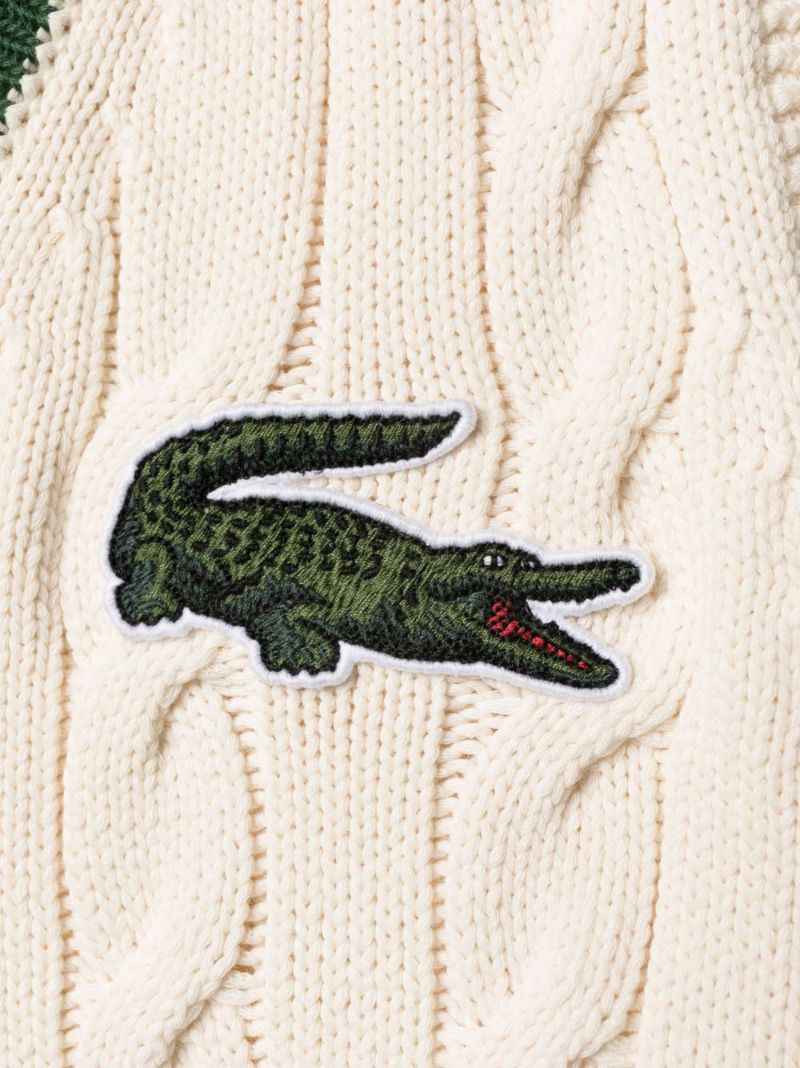 White Cable Knit Logo Patch Top