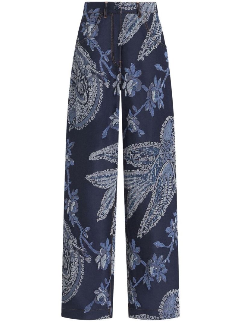 Blue Jacquard Straight-leg Cargo Jeans