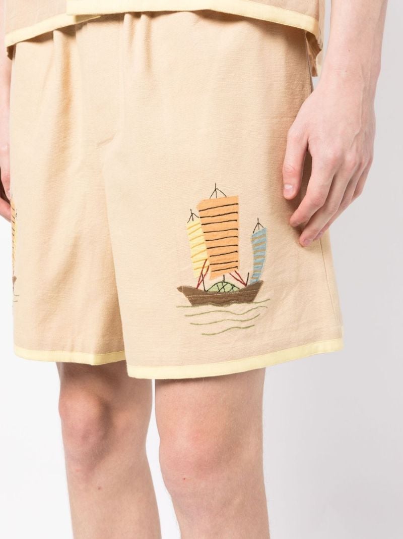 Neutral Ship Print Cotton Shorts