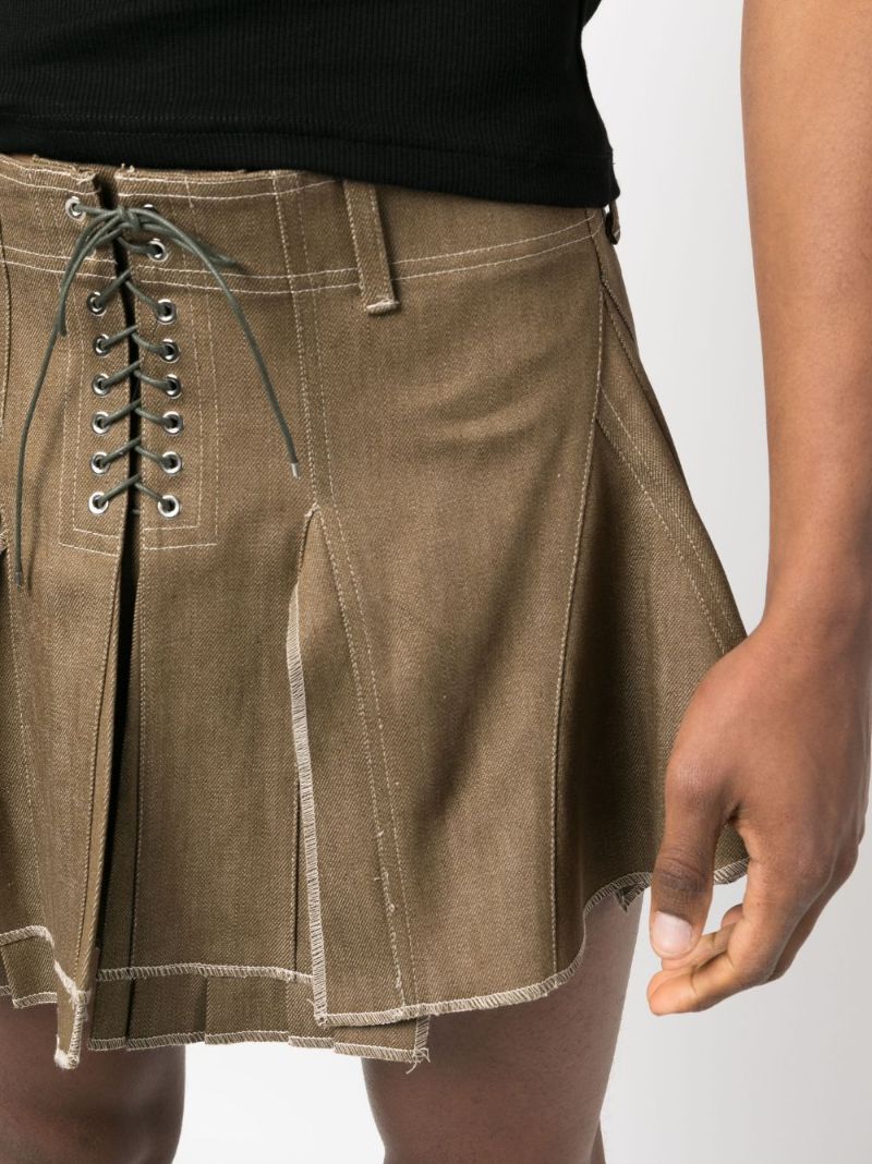 Green Pleated Cotton Mini Skirt