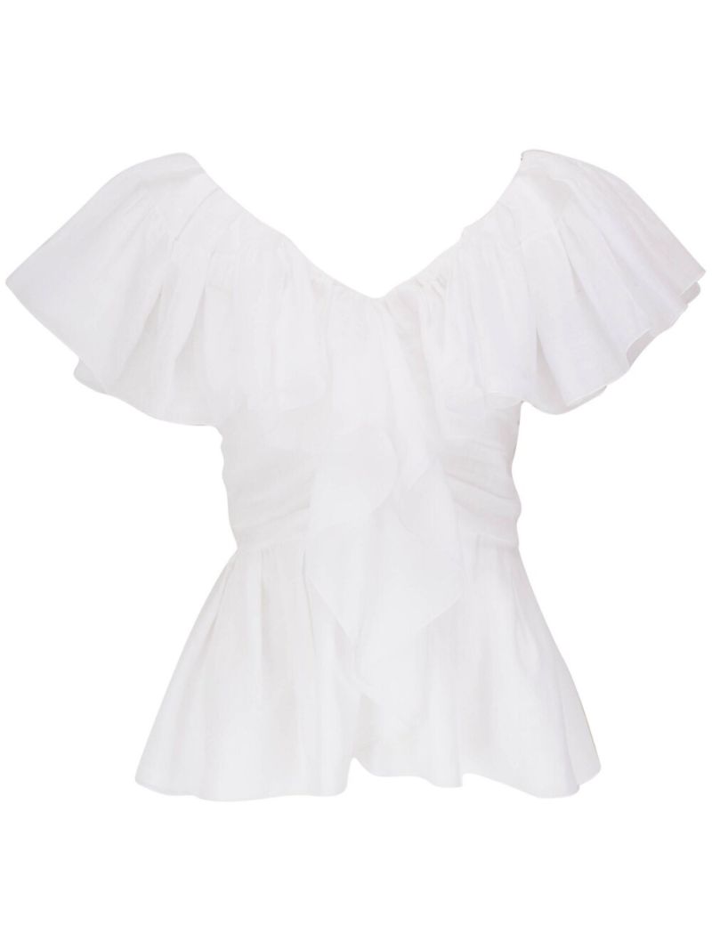 White Ruffle Detail Top