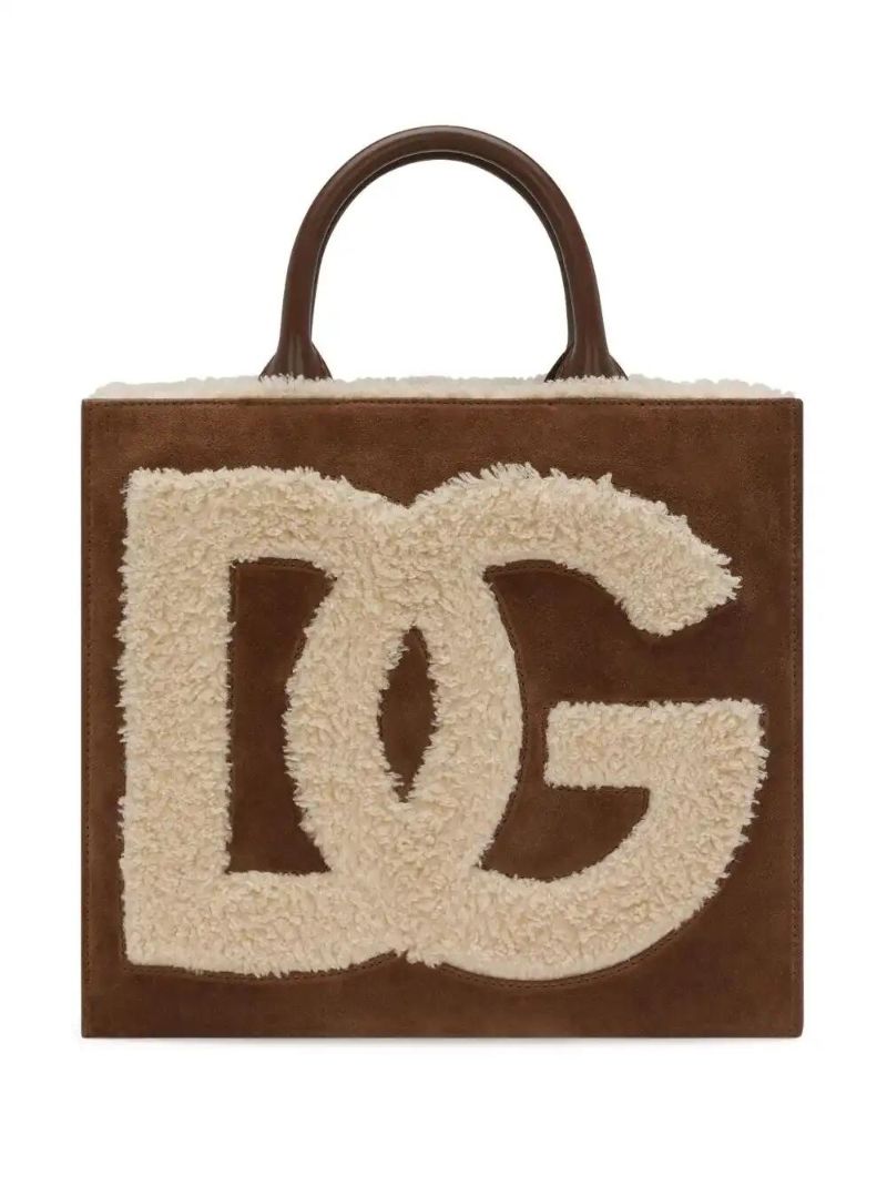 Logo-embroidered Shearling-detail Bag