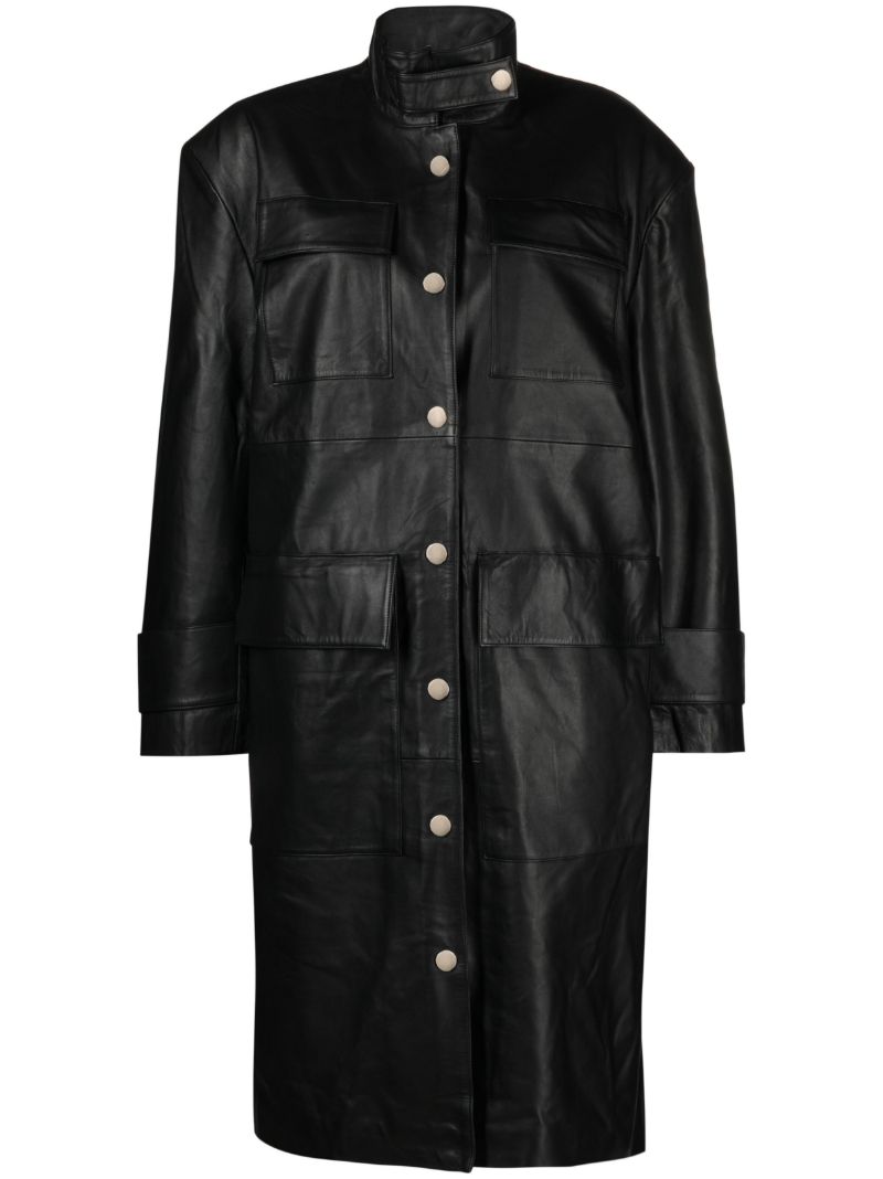 Black Single-breasted Leather Coat