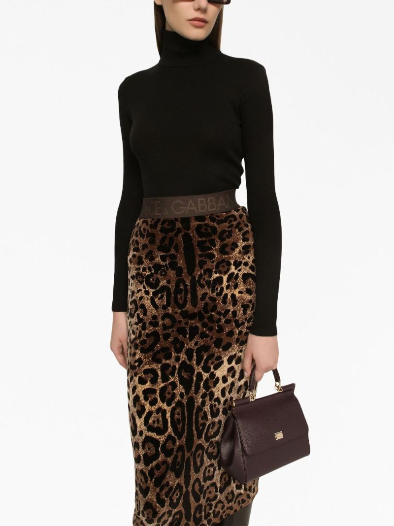 Brown Leopard-jacquard Midi Skirt