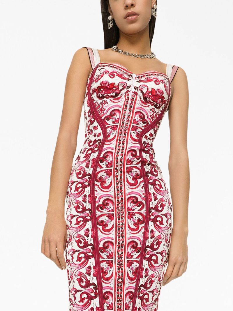 Red Majolica Corset Midi Dress