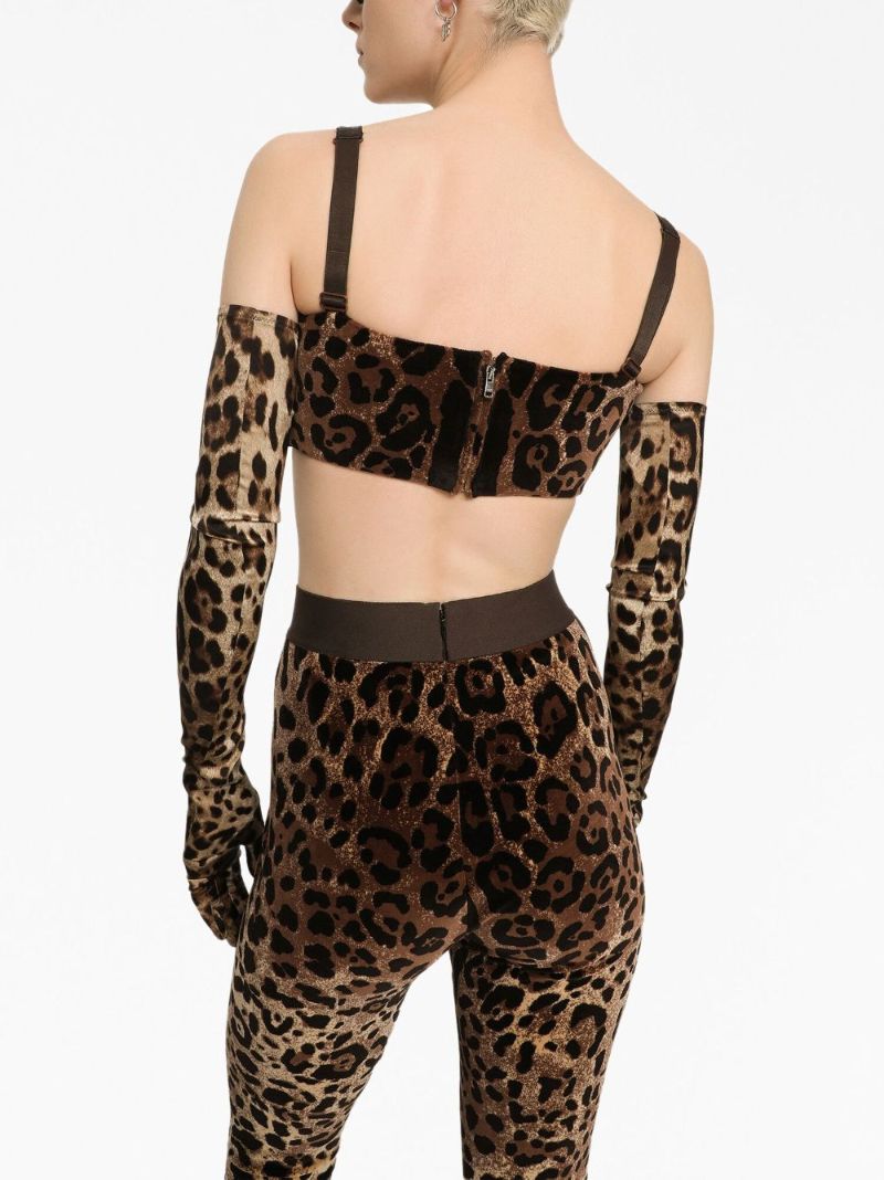 Brown Leopard-jacquard Crop Top