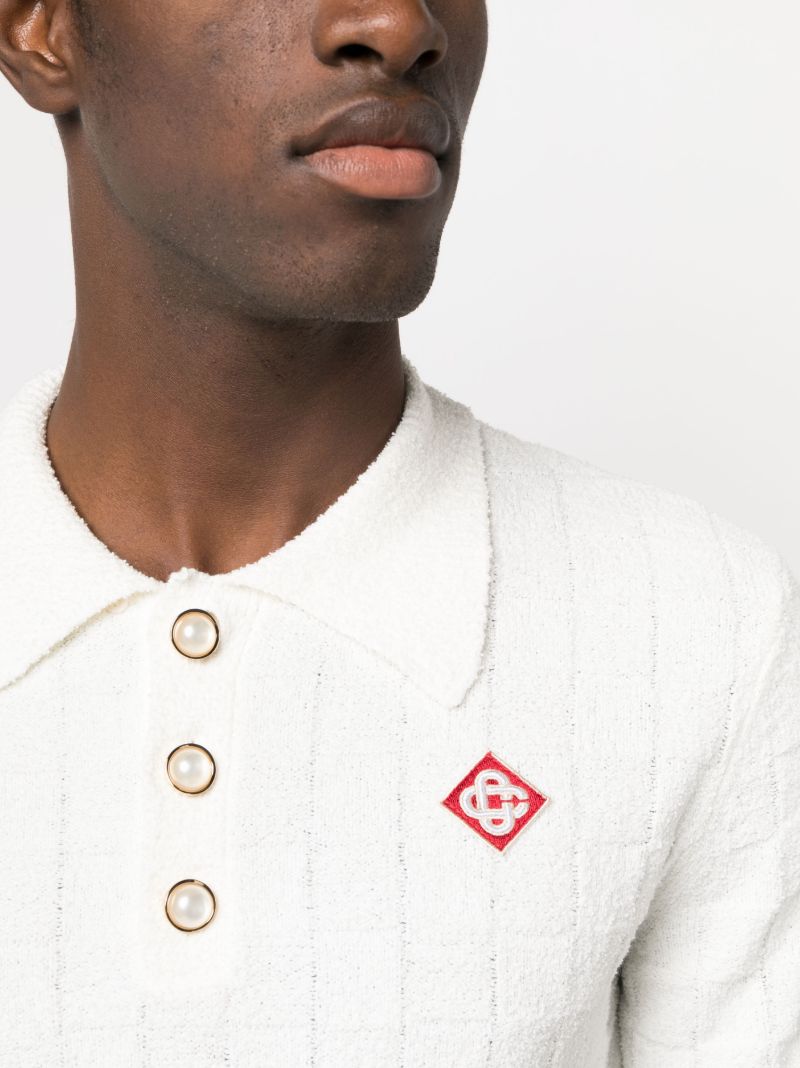 White Knitted Polo Top
