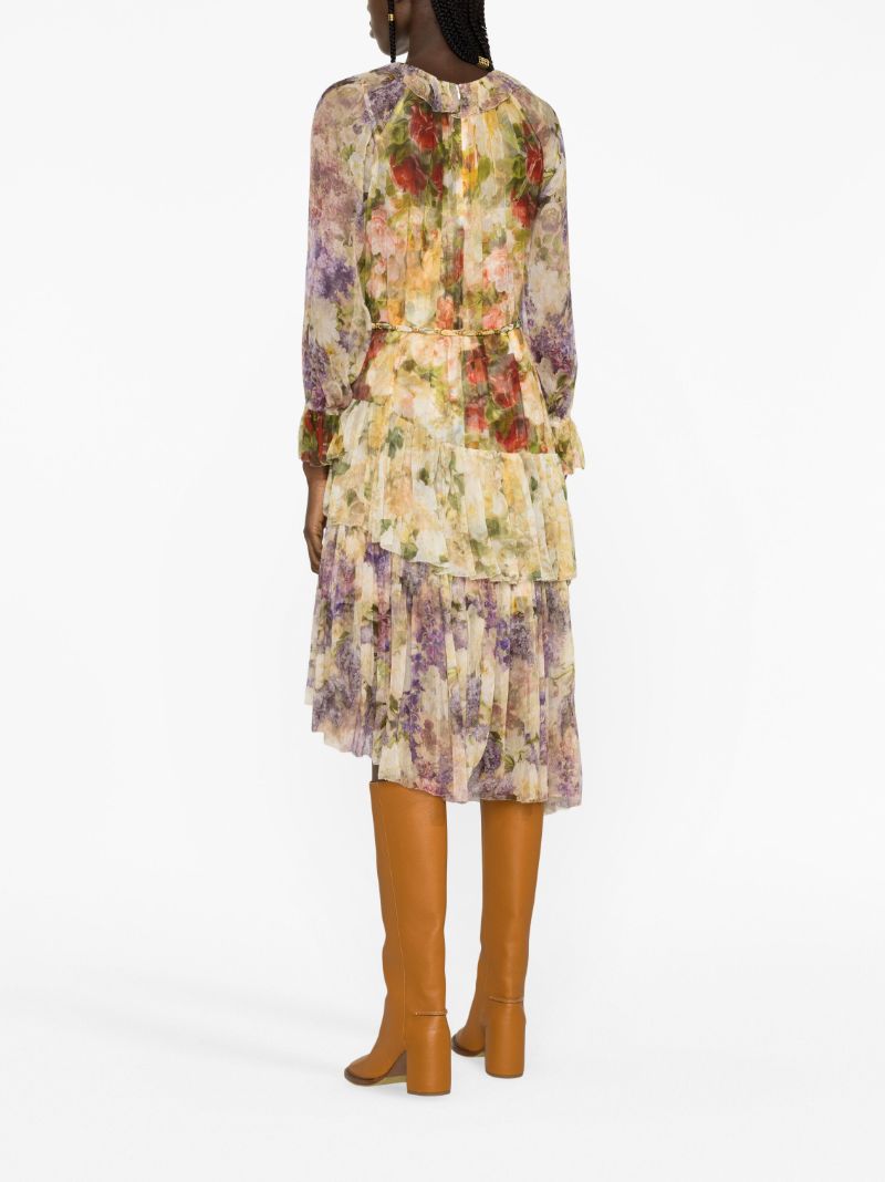 Neutral Luminosity Floral-print Silk Midi Dress