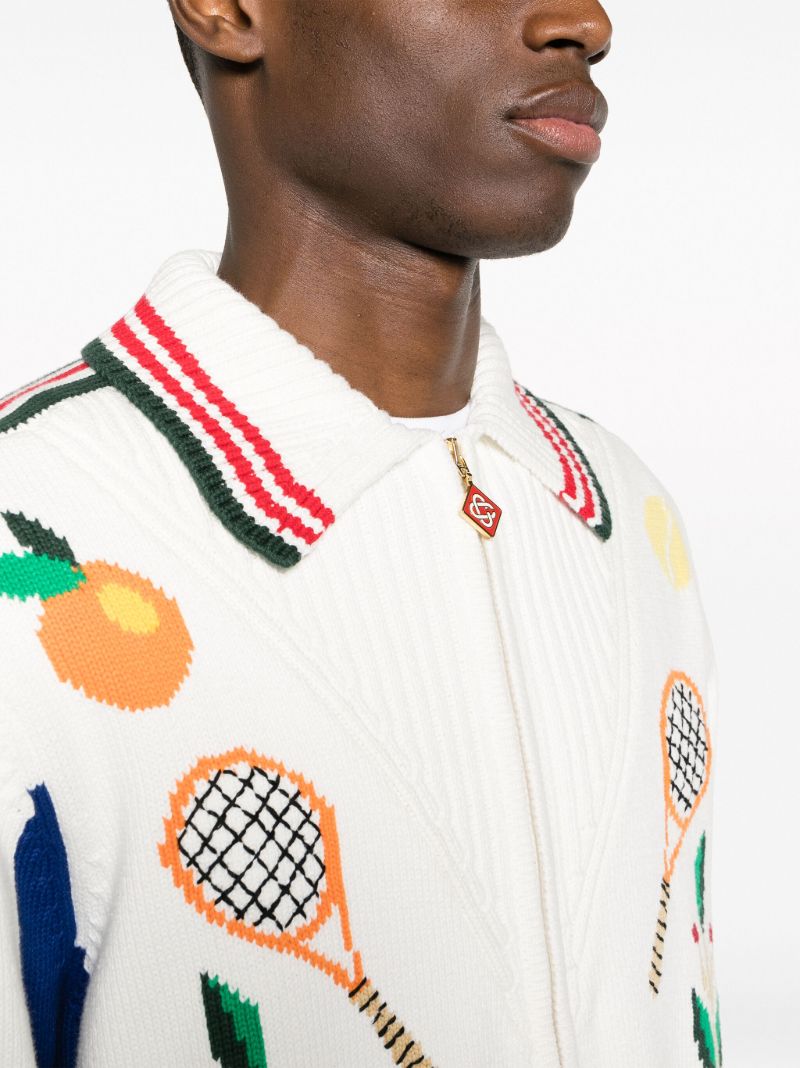 White Laurel Intarsia Cardigan