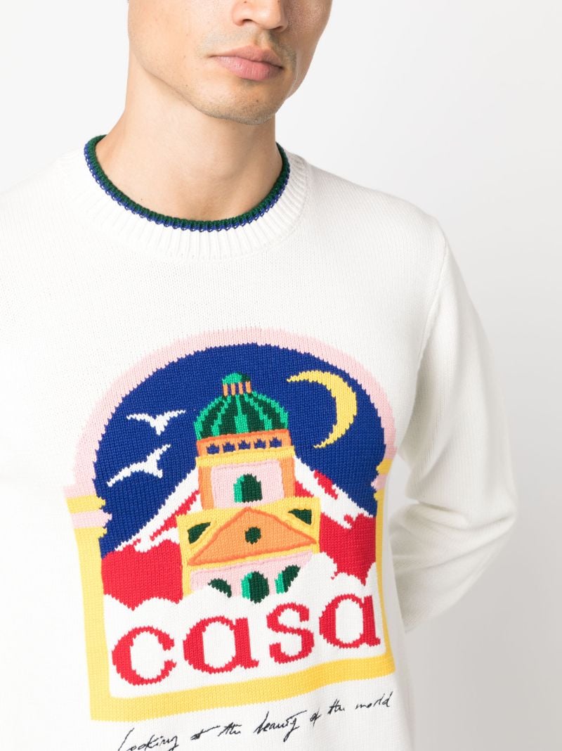 White Casa Intarsia-knit Cotton Sweater