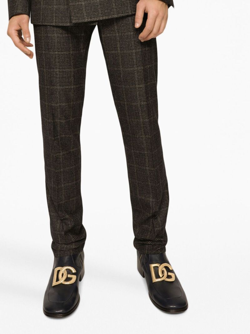Brown Plaid Check Tailored Trousers