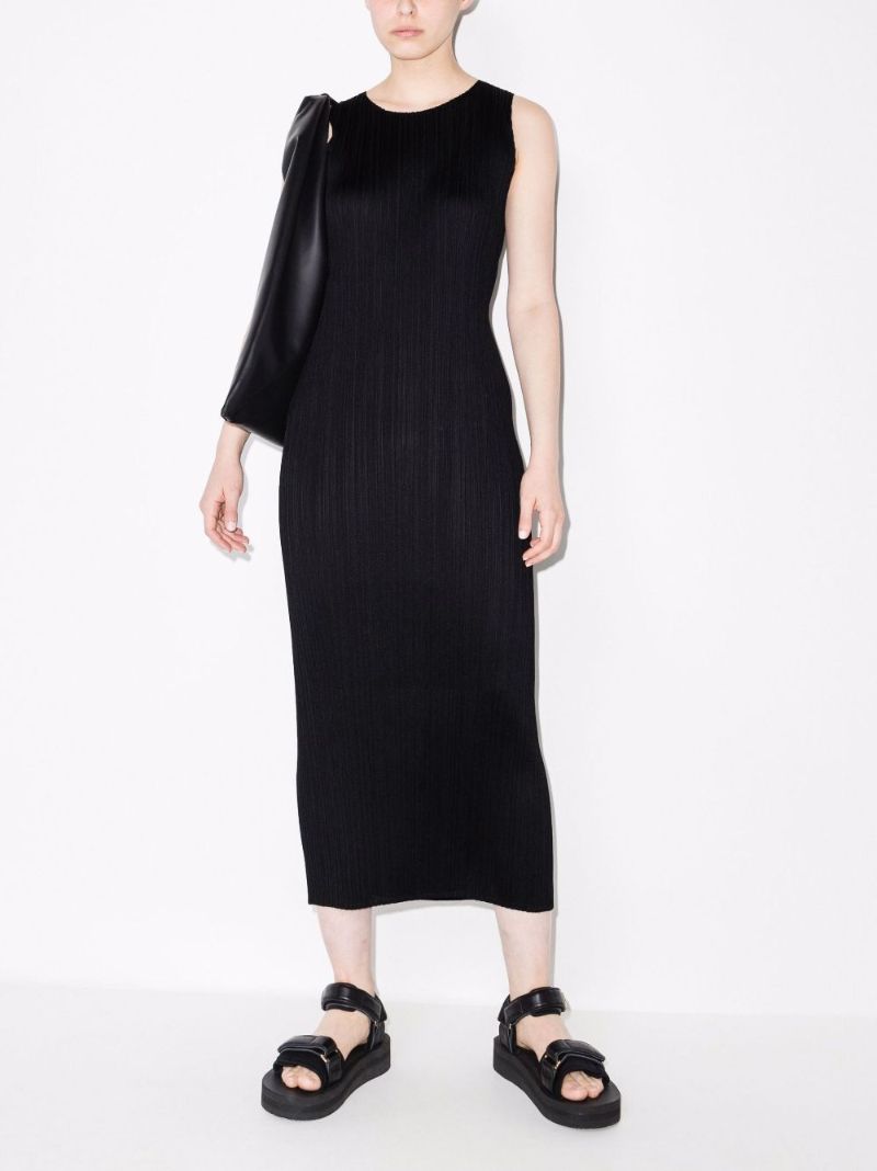 Black Sway PlissÃ_x0083_© Sleeveless Midi Dress