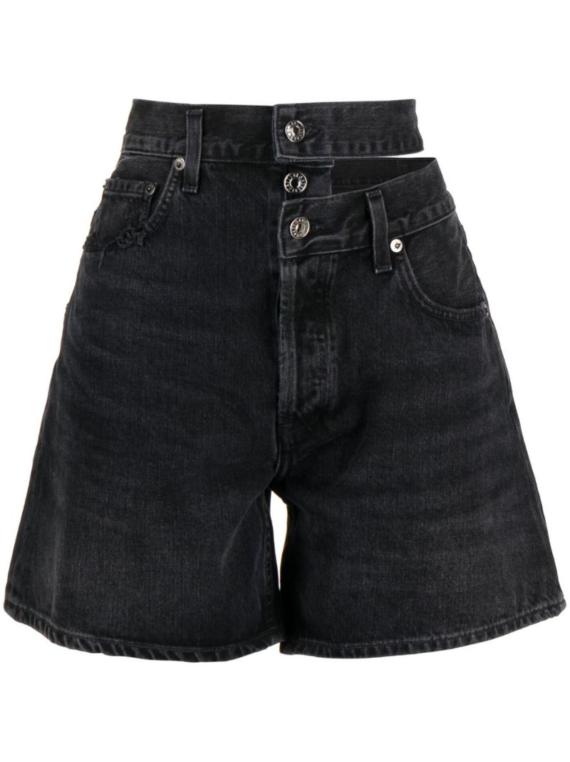 Black Broken Waistband Denim Shorts