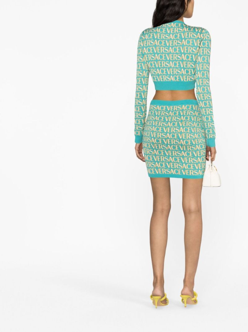 Blue Logo Jacquard Cropped Cardigan