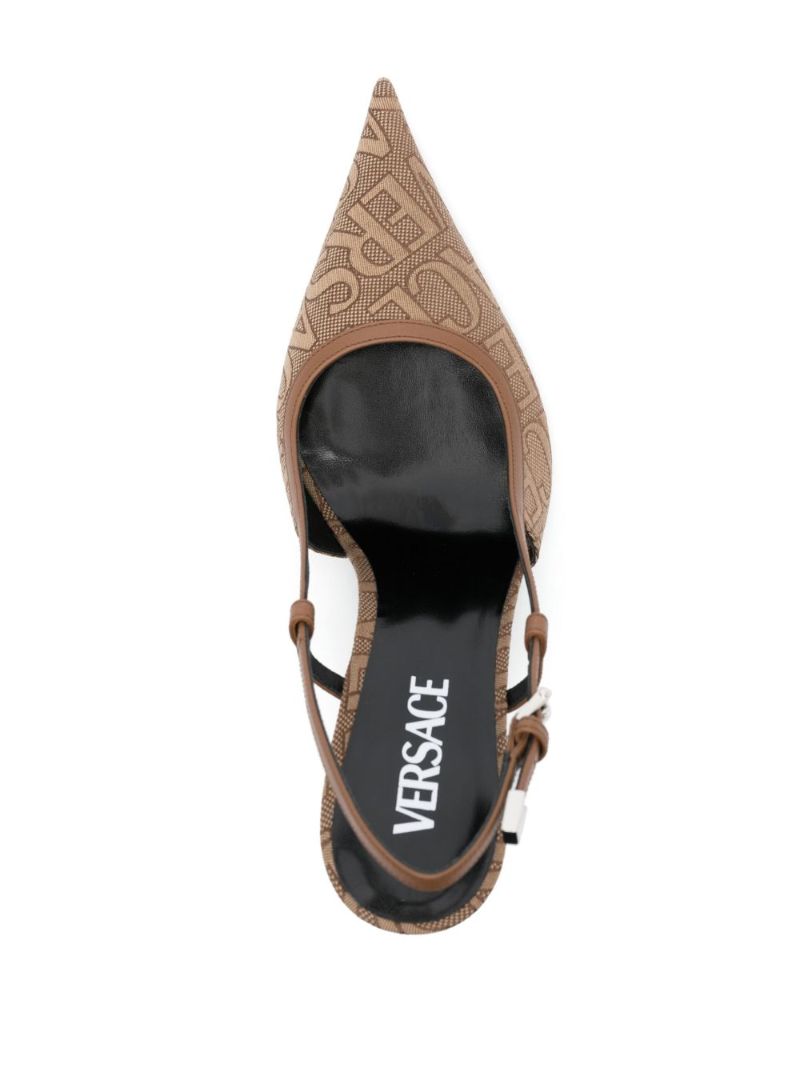 Brown Allover Logo Slingback Pumps
