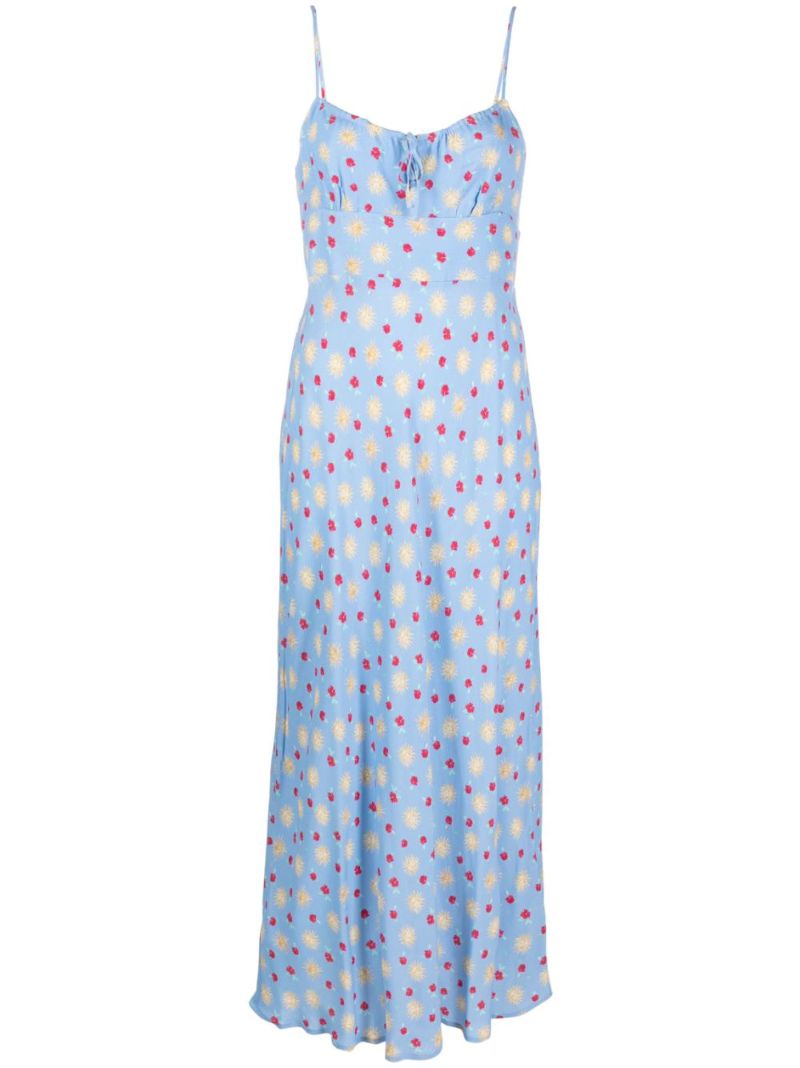 Blue Lanie Floral Print Midi Dress