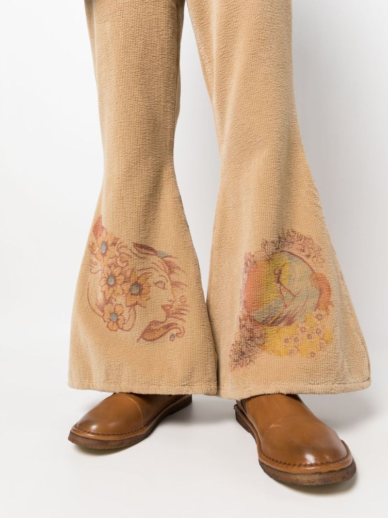 Neutral Graphic Print Corduroy Flared Trousers