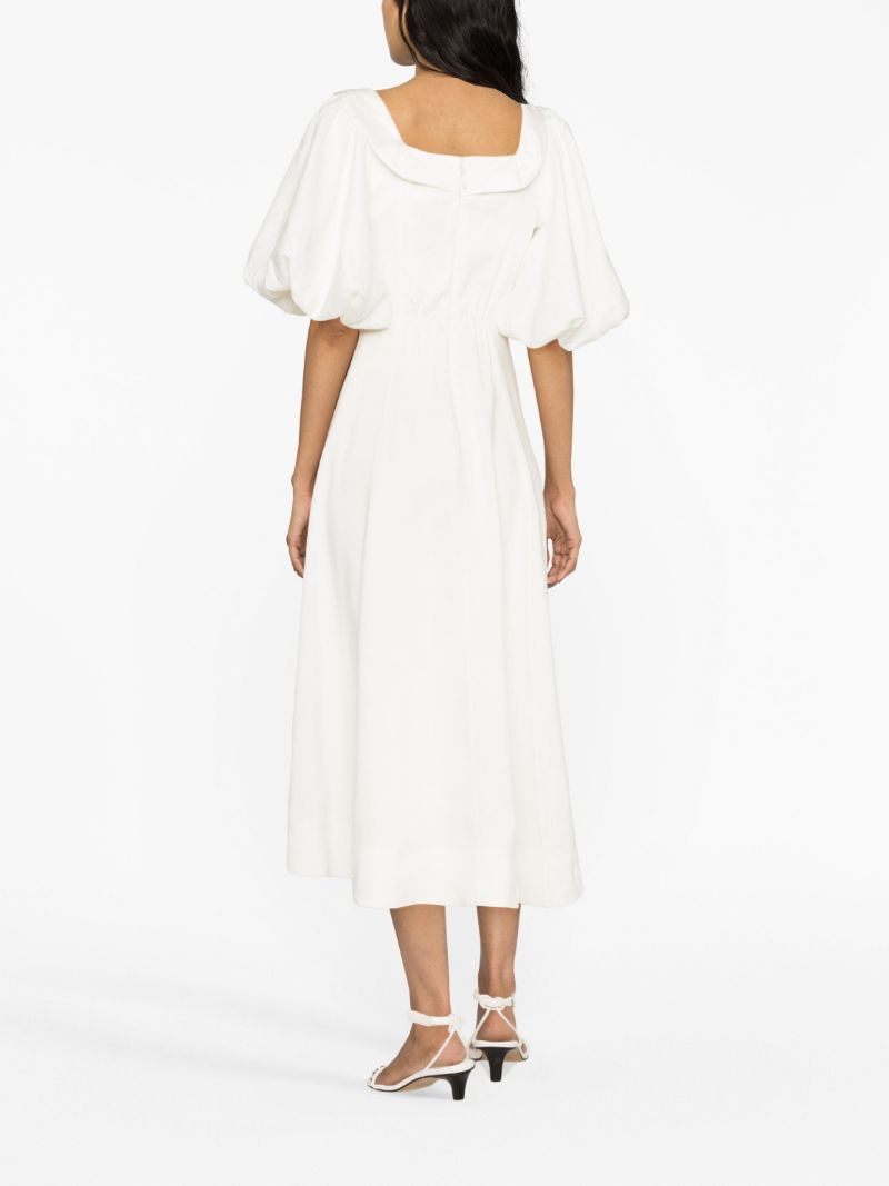 White Jessica Puff-sleeve Midi Dress