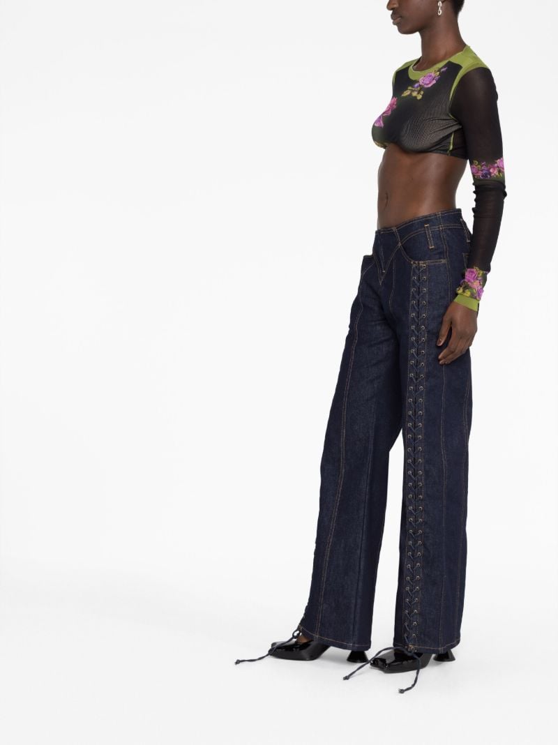 Blue Wide-leg Lace Up Trousers
