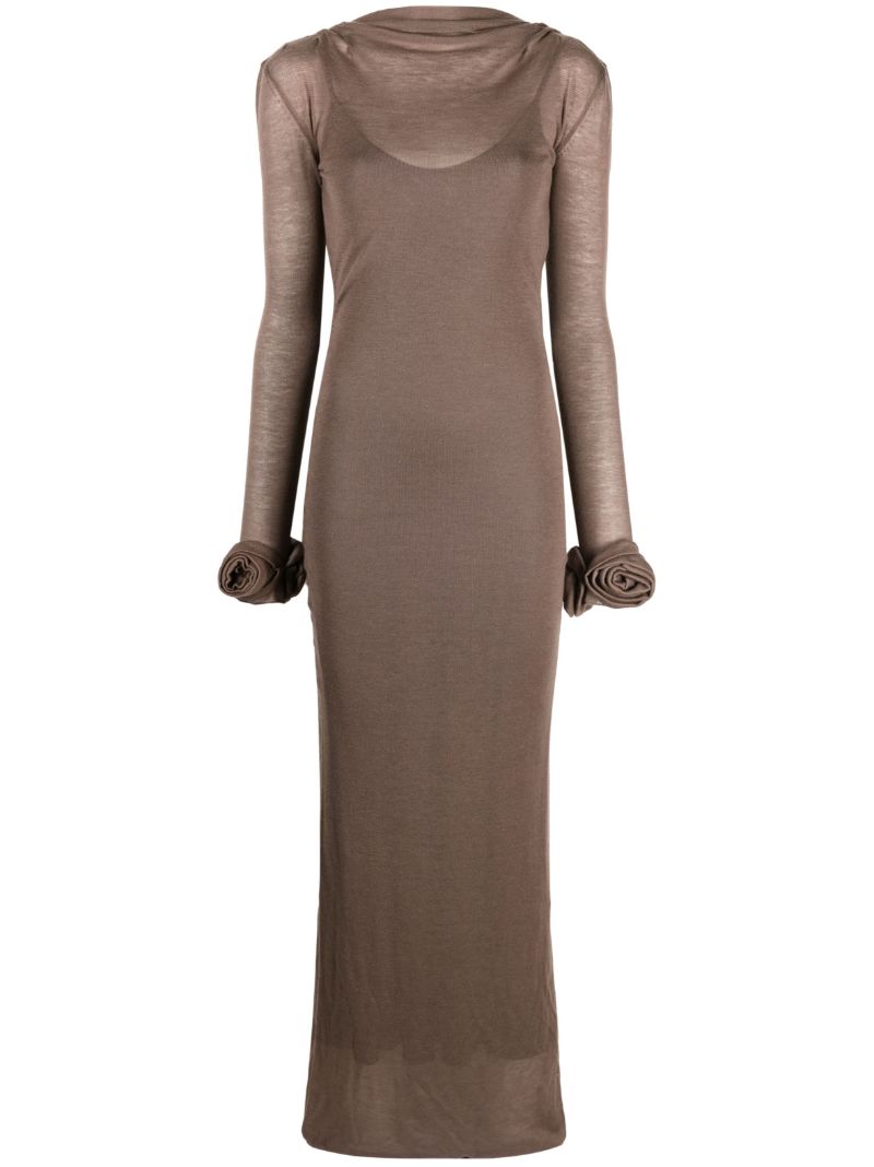 Brown Floral-appliqué Maxi Dress