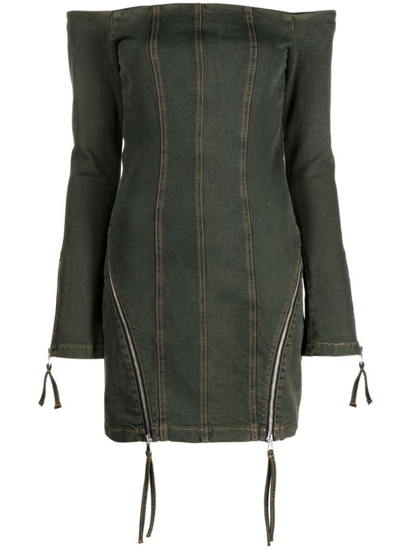 Green Off-the-shoulder Denim Mini Dress