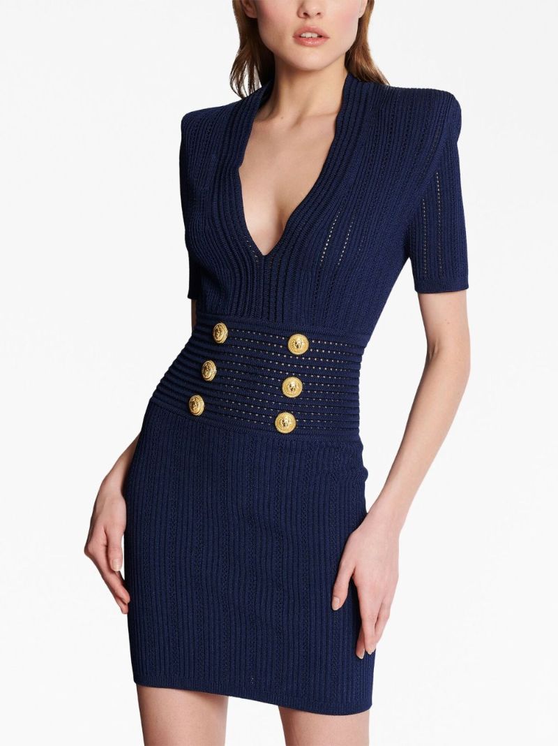Blue Knitted Mini Dress