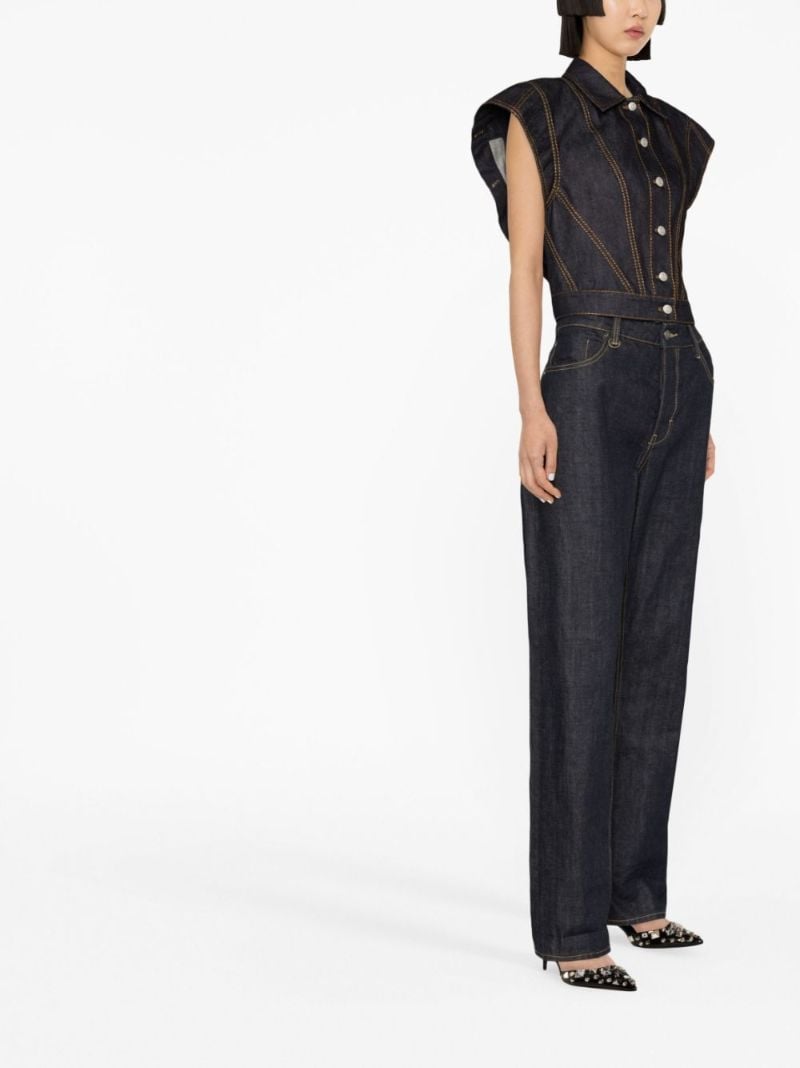 Blue Exploded Cap Sleeve Denim Jacket