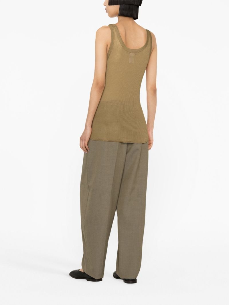 Green Ribbed-knit Silk Tank Top
