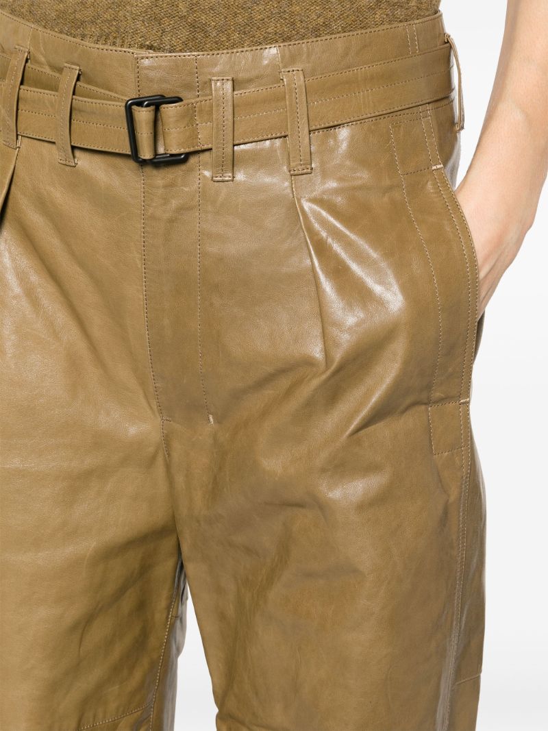 Green Wide-leg Leather Trousers