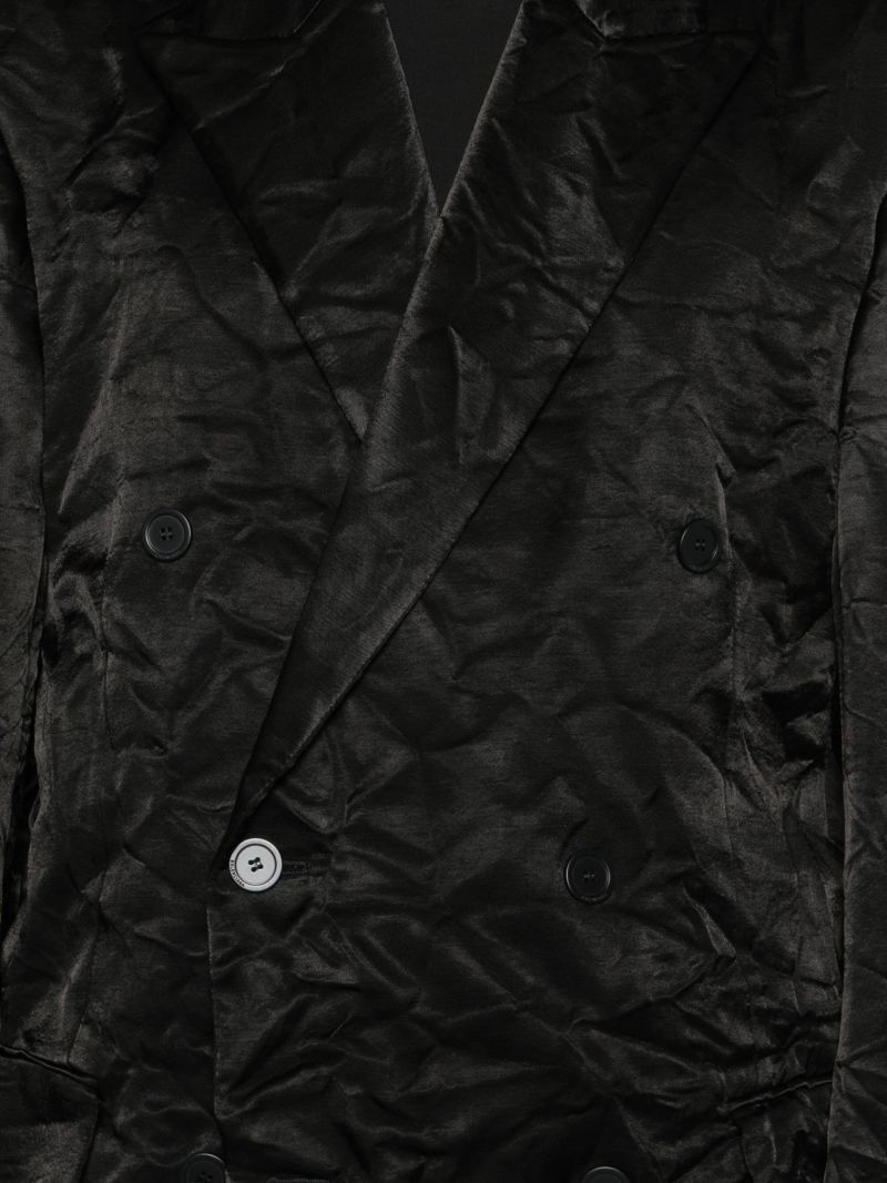 Black Double-breasted Satin Blazer