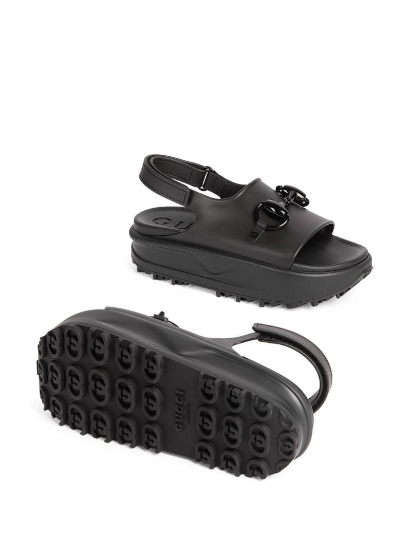 Black Horsebit-detail Platform Sandals