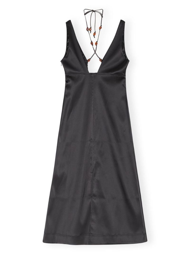 Black Sleeveless Satin Midi Dress
