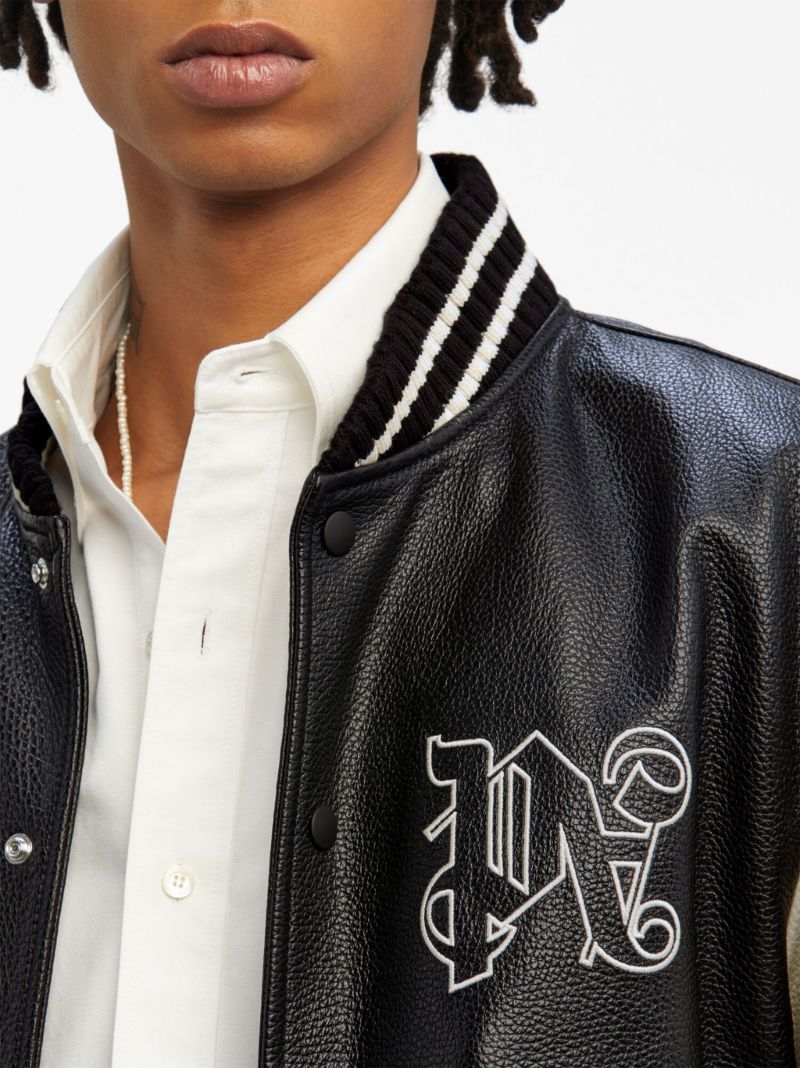 Black Monogram Leather Varsity Jacket