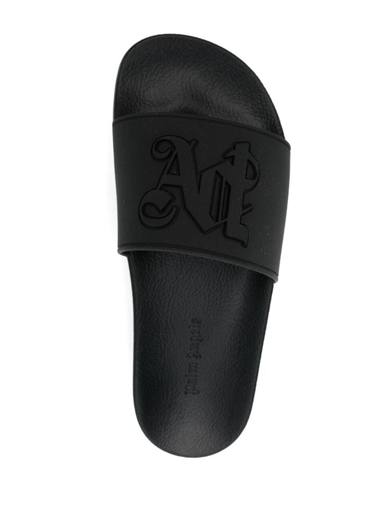 Black Monogram Embossed Slides