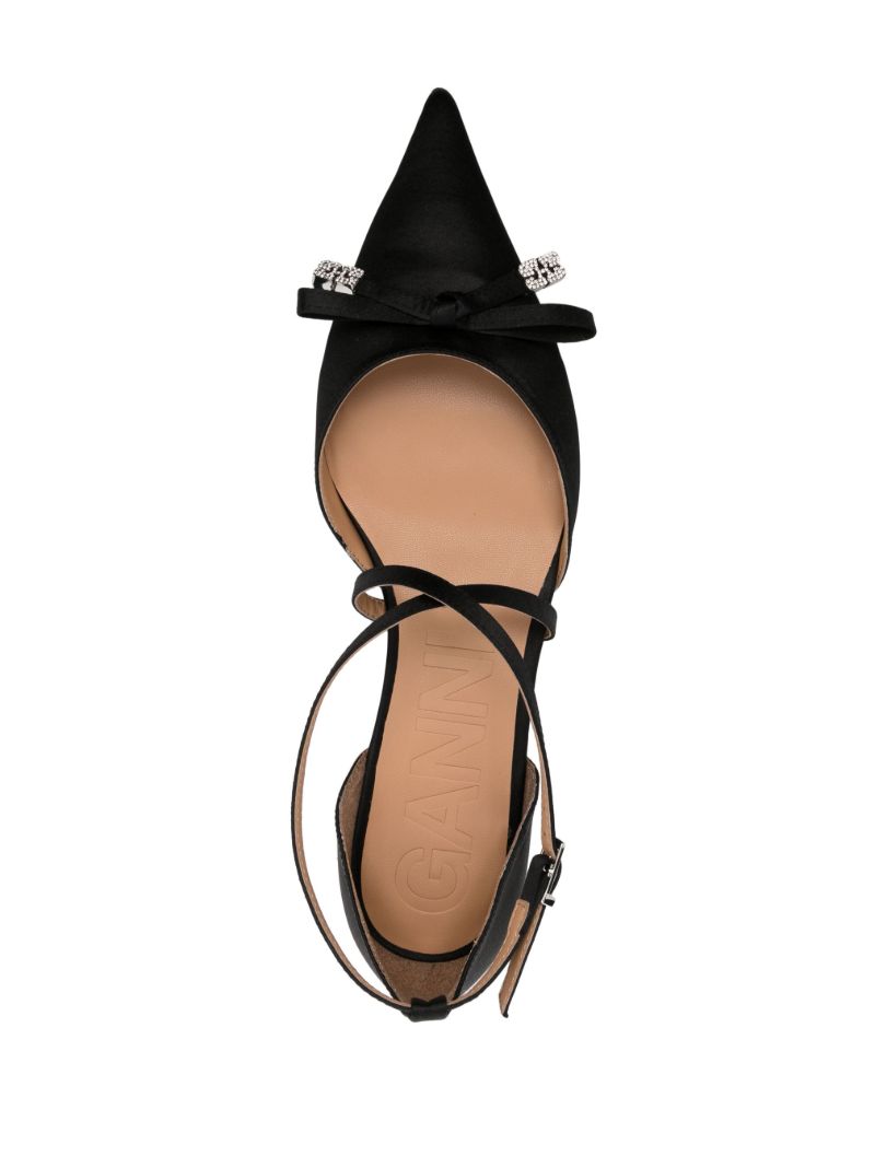 Black Bow-detail Satin Ballerinas
