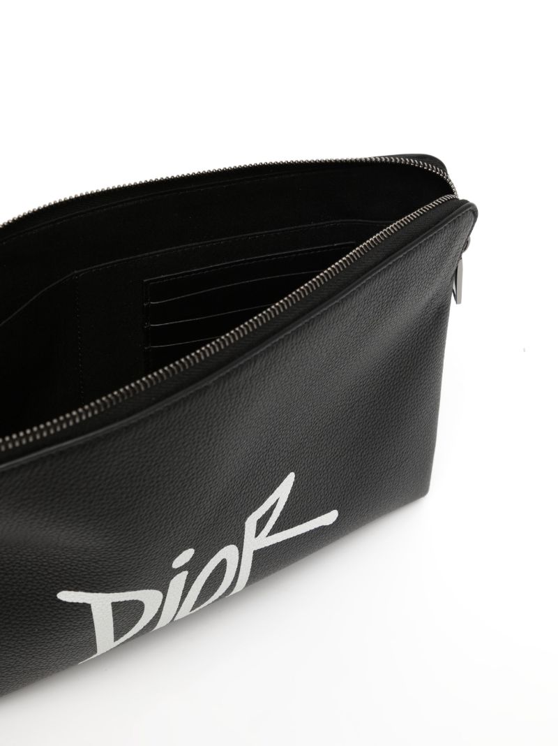 Black Logo Print Leather Pouch