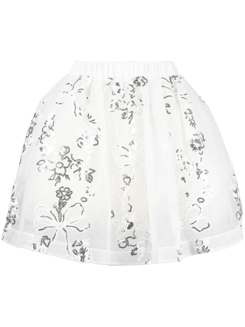 White Sequin-embellished Tulle Mini Skirt