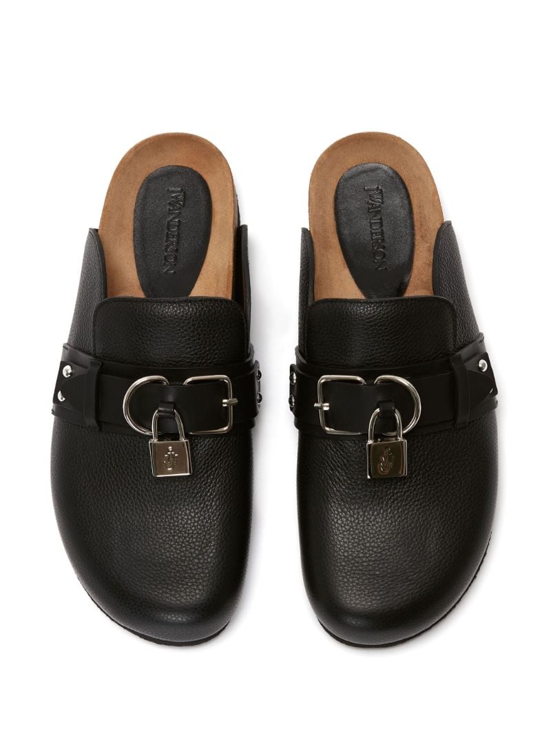 Black Padlock Leather Mules