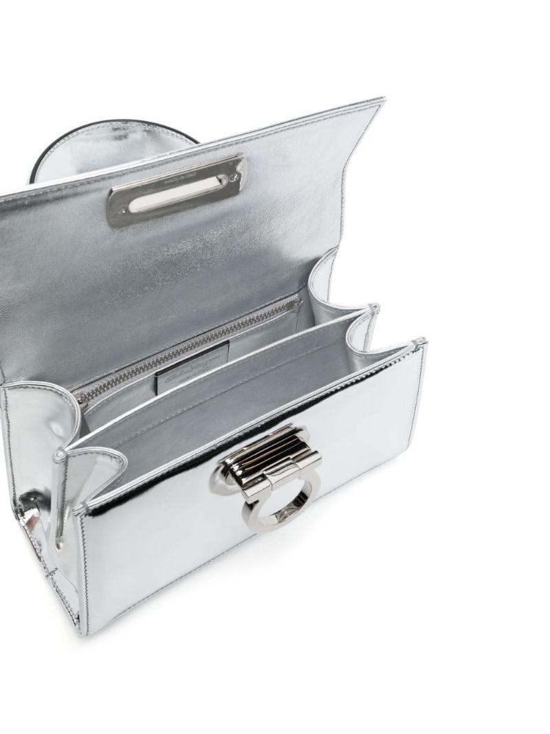 Silver Mini Leather Top Handle Bag