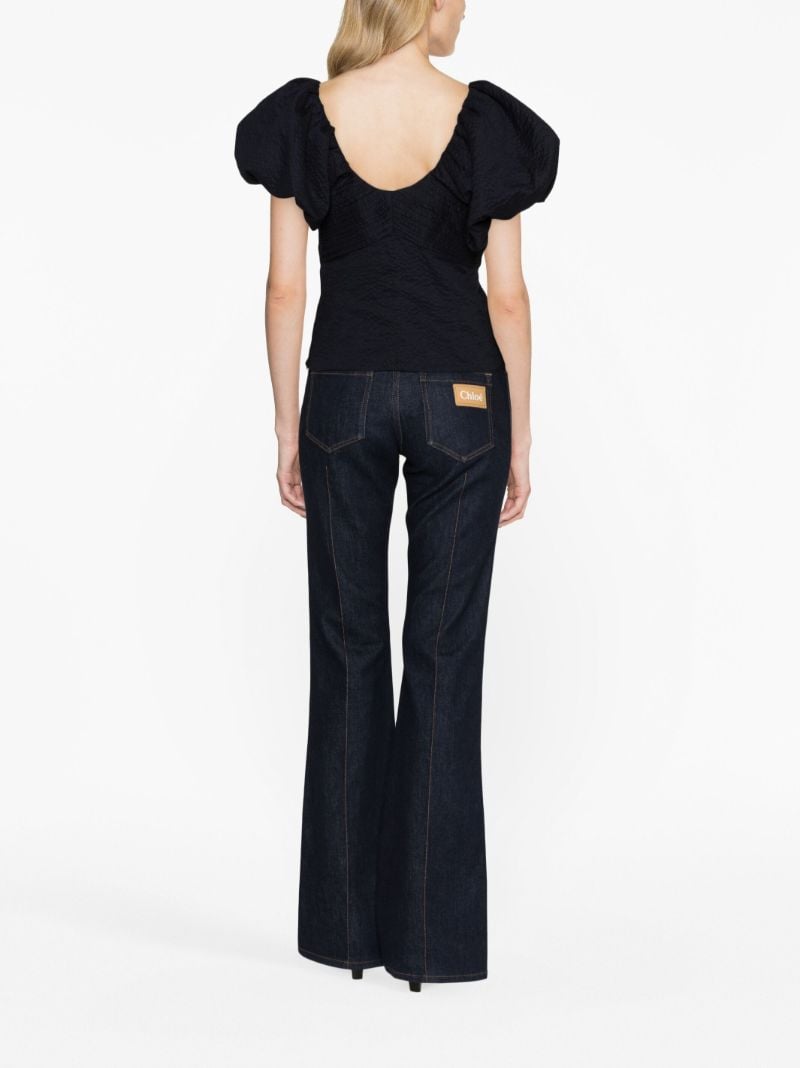 Blue Puff-sleeve Cotton Top