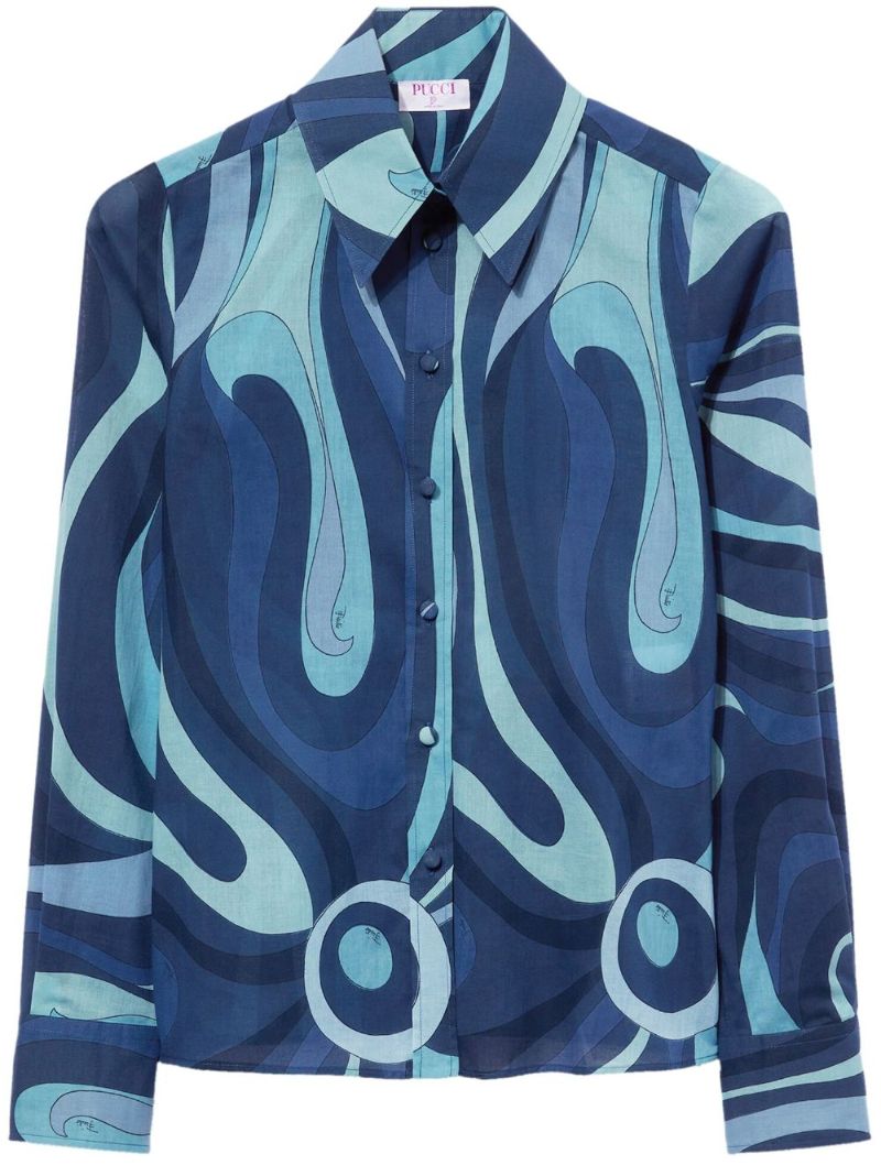 Blue Marmo-print Cotton Shirt