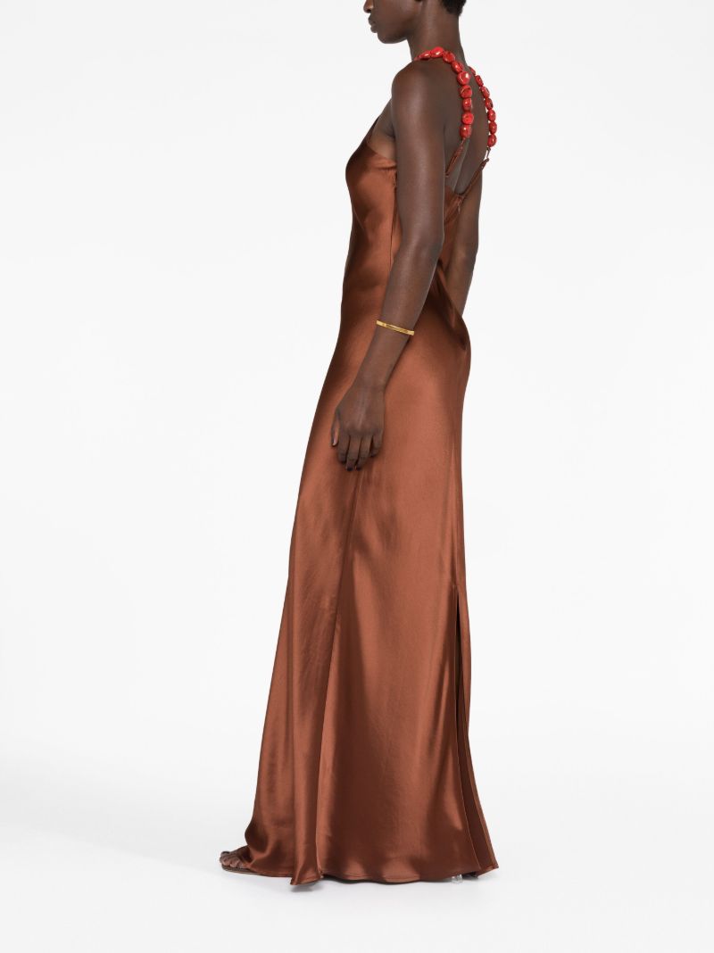 Brown Cadence Beaded Satin Slip Maxi Dress
