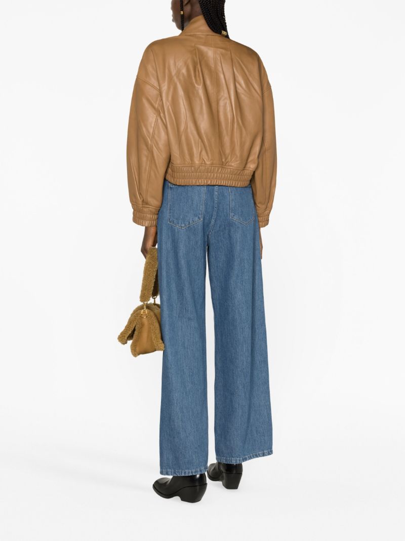 Brown Elle Leather Bomber Jacket