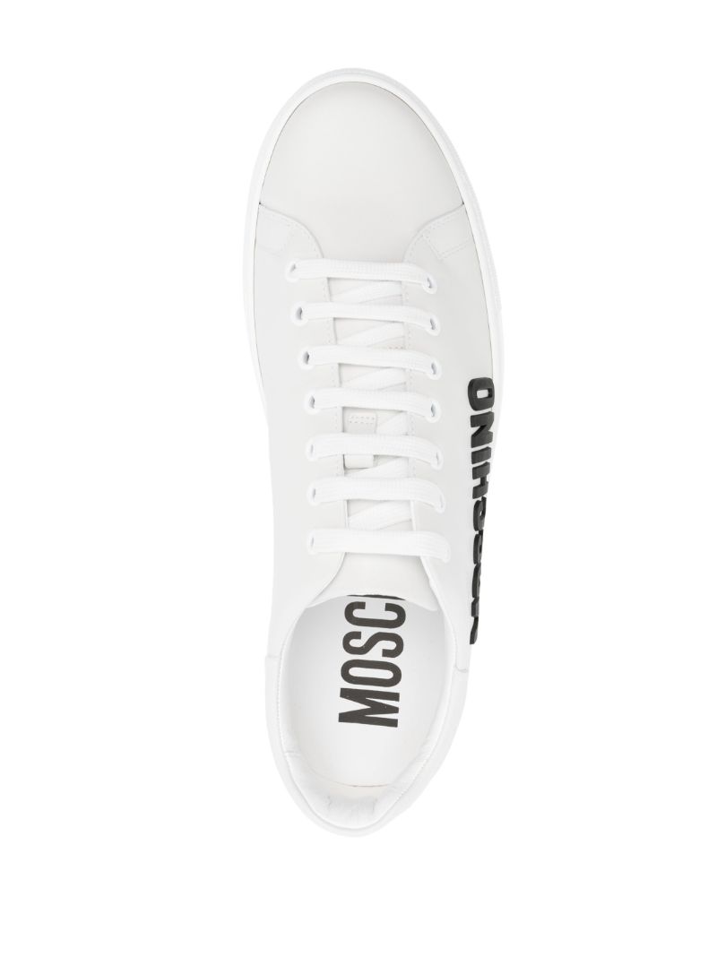 White Logo Print Leather Sneakers