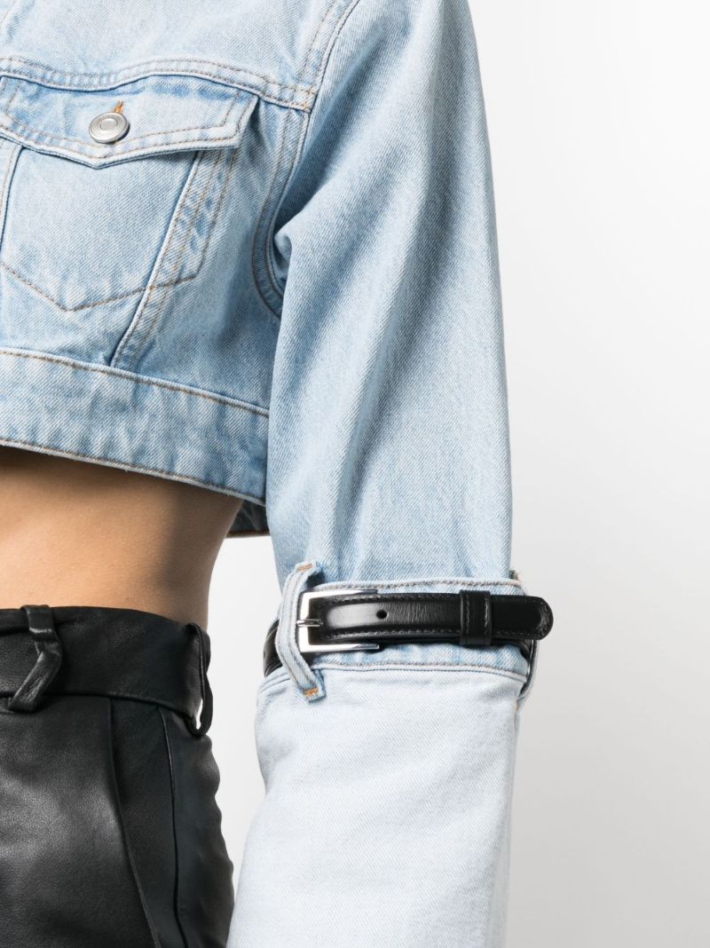 Blue Belted-sleeve Cropped Denim Jacket