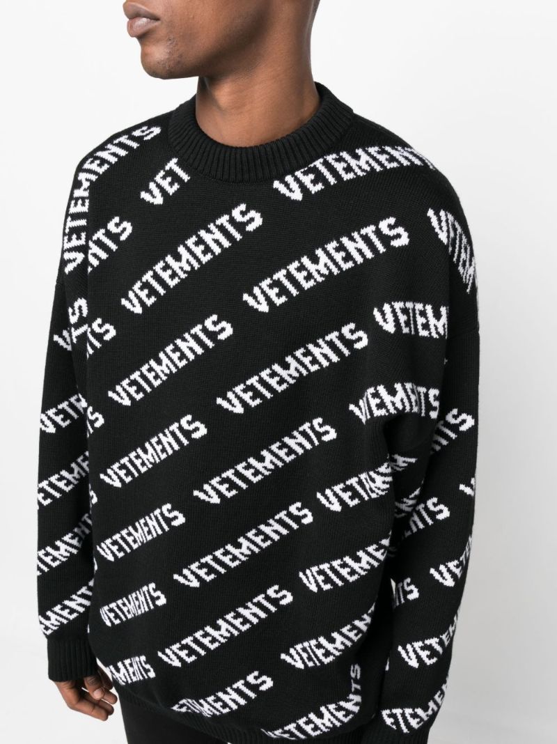 Black Logo Intarsia Wool Sweater