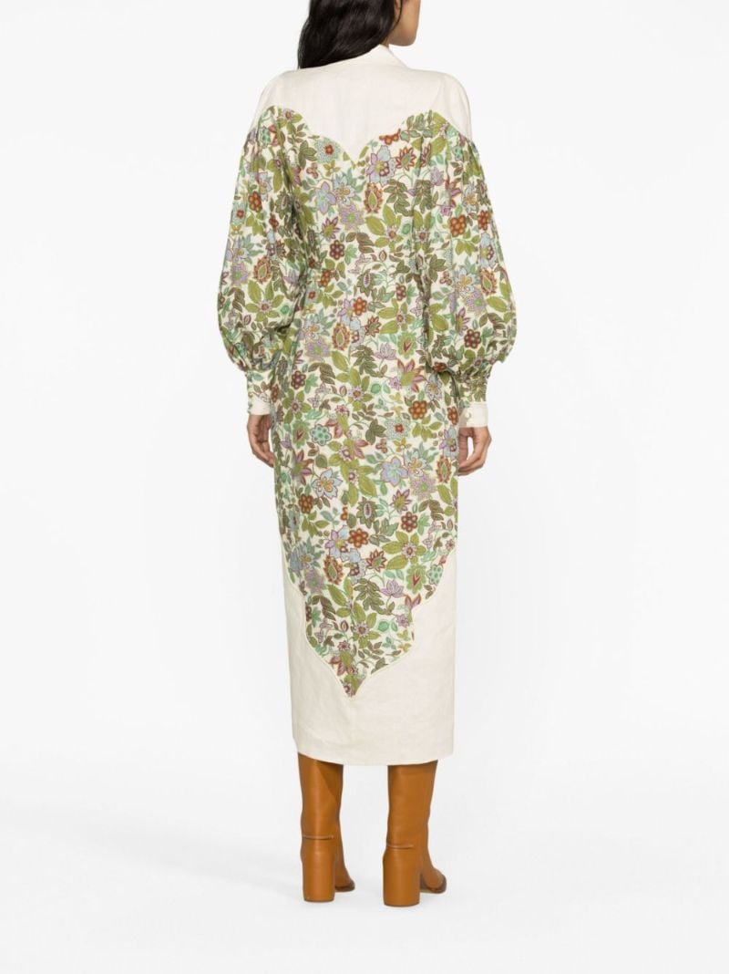 Neutral Isabella Floral-print Linen Midi Dress