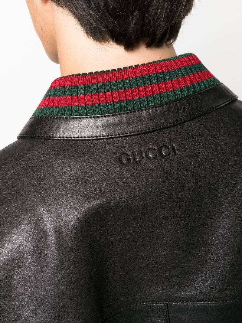 Black Web-detail Leather Jacket