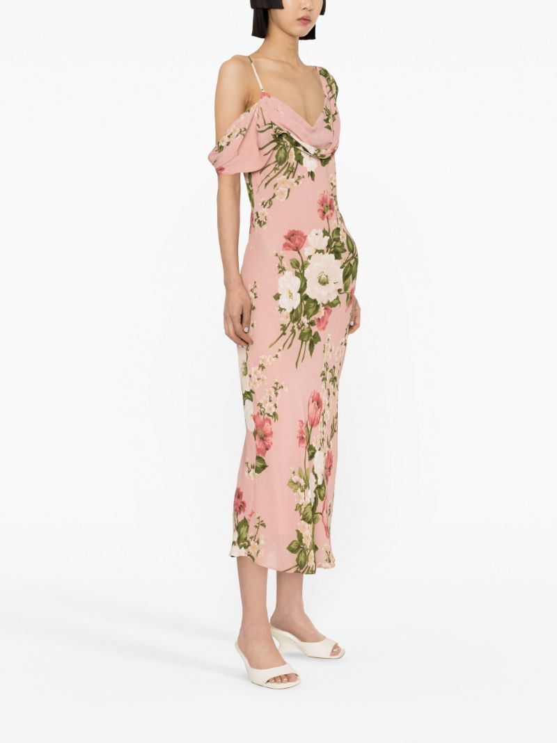 Pink Reya Floral Print Midi Dress